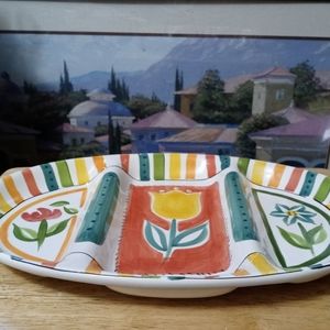 🆕JAY Oval VINTAGE Serving Platter.🍜  16.5"×11.5",Oval🌷Tulip Divided Tray.